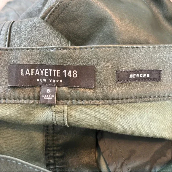 Lafayette 148 New York Spruce Green Mercer Skinny Leg Leather Pants Size 8 - Picture 6 of 13